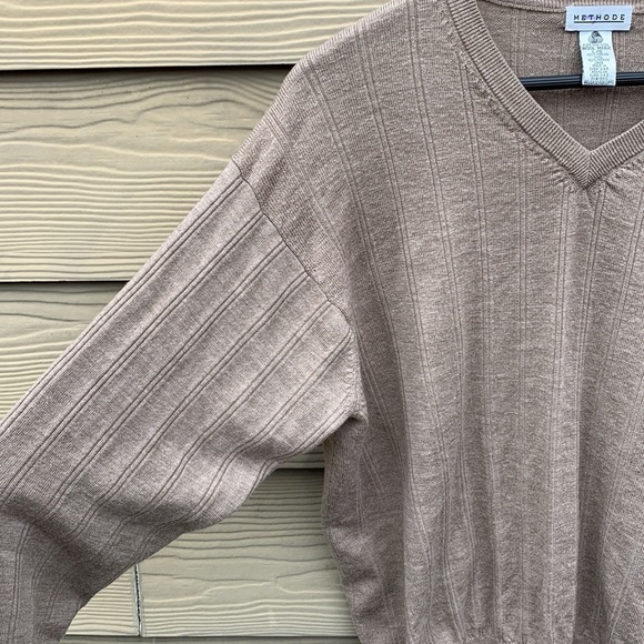 VTG Merino Wool Method Classic Relaxed V Neck Pullover Sweater Mens Large Tan - Picture 5 of 9